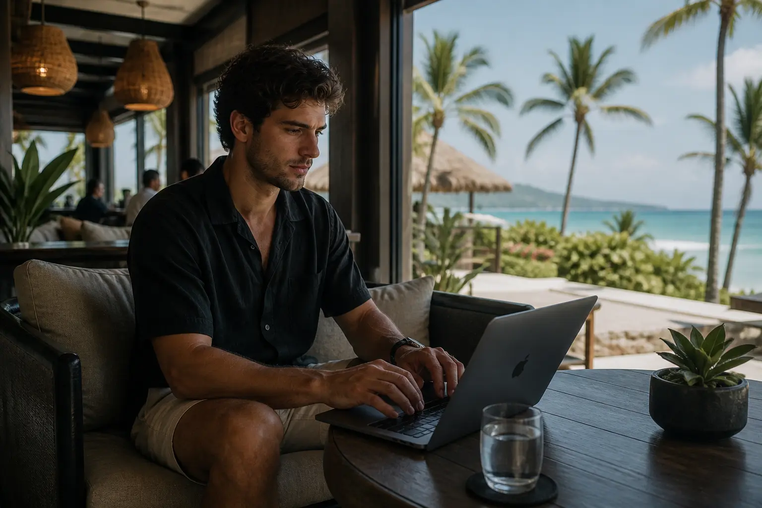 Person working from a resort